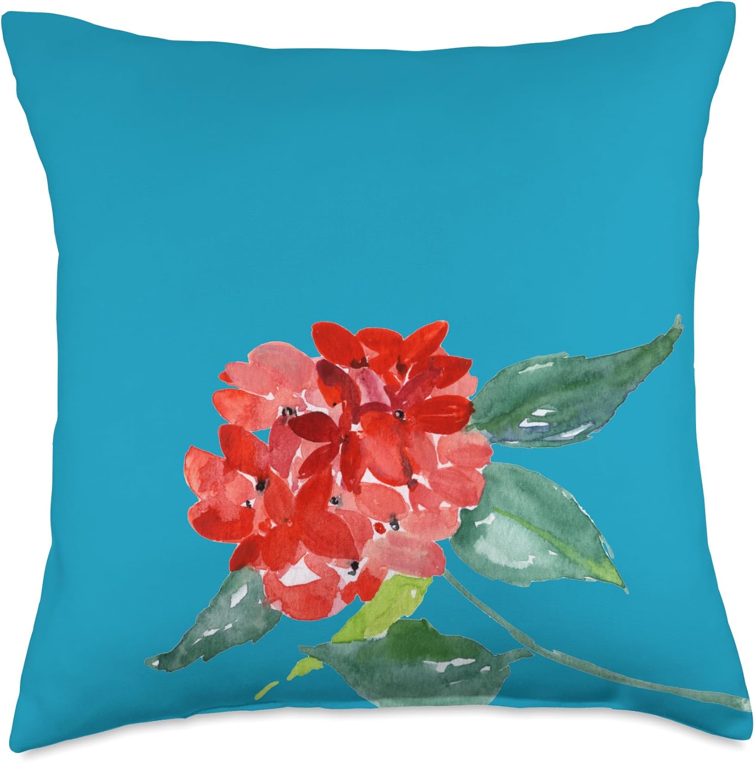 Pioneer Country Farm for Woman Turquoise and Red Flower Throw Pillow