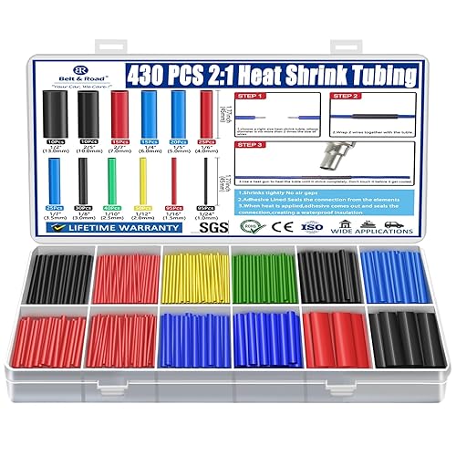 430 pcs 2:1 Heat Shrink Tubing Kit Industrial Heat-Shrink Tubing for Wires, 2:1 Marine Grade Heat Shrink Wrap, Premium Large Electrical Waterproof Heat Shrink Tape,12 Sizes 6Colored Assorted