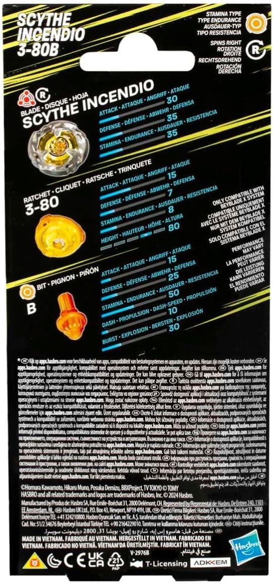 Beyblade X Booster Pack Spinning Top Scythe Incendio 3-80B