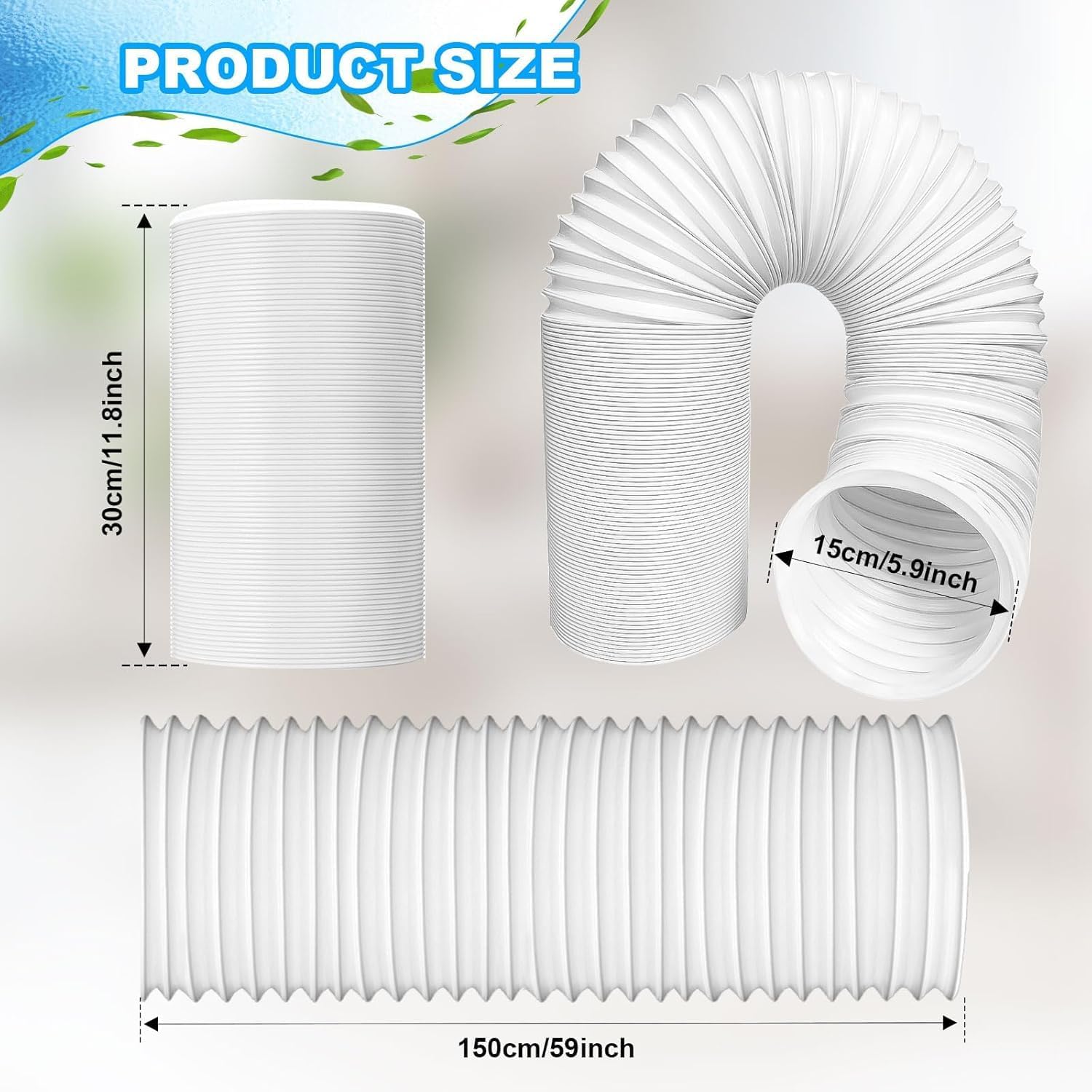 Tubo Aire Acondicion Portatil Φ15cm/Longitu 1.5M Ventilación Climática Manguera Alargadora Flexible,en Sentido Antihorario Material PP Resistente