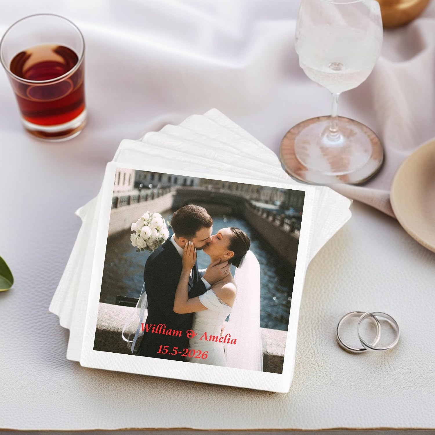 10-1000 Pcs Personalized Napkins, Custom Photo Logo Text Disposable Paper Napkin for Xmas Birthday Wedding Anniversary Graduation Business Cocktail Party Decor