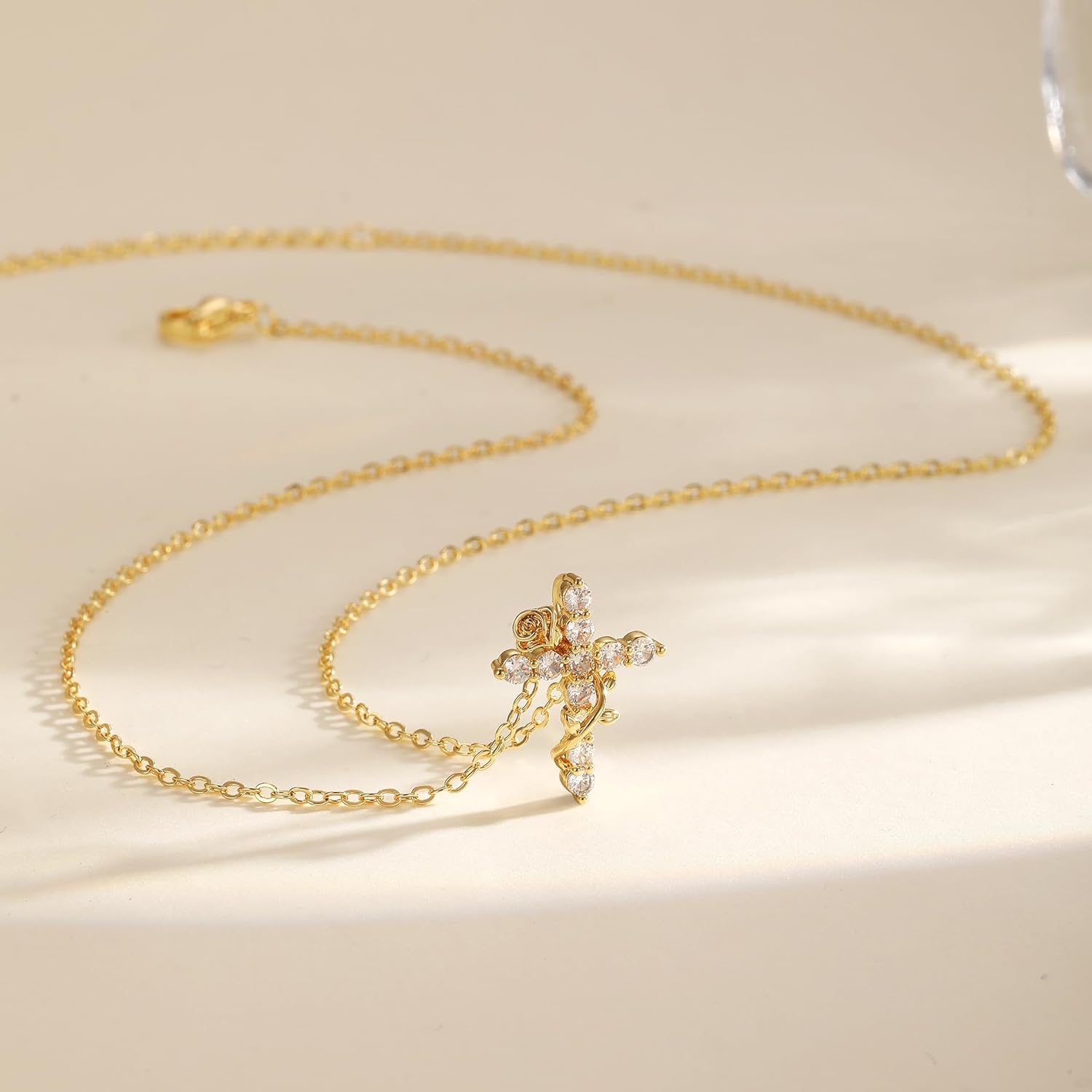 Gold Cross Necklace for Women Dainty 14K Gold Plated Diamond Cross Pendant Necklace Simple Charm Cross Necklaces Faith Trendy Jewelry Gifts - Image 5