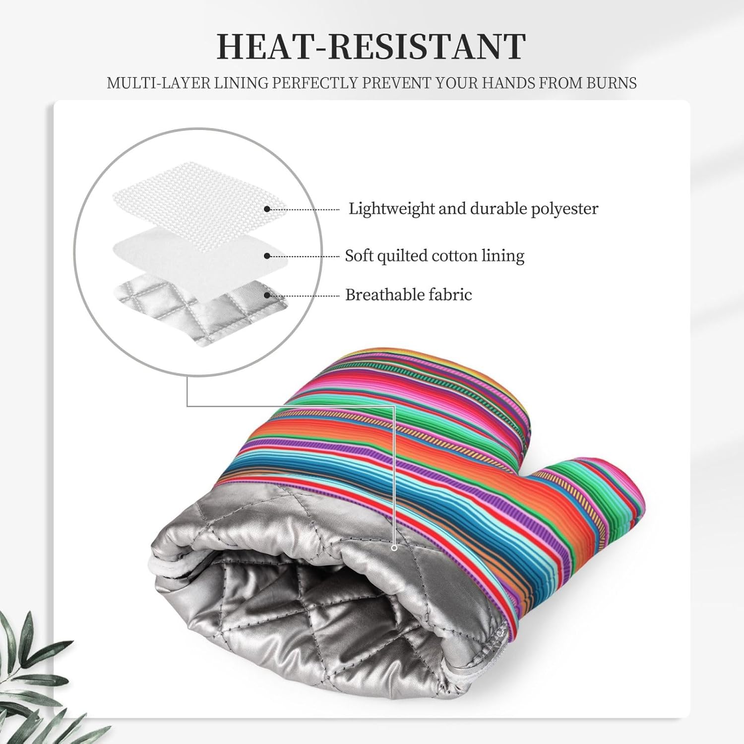 Mexican Colorful Stripe Oven Mitts Pot Holders Set Silicone Vertical Lines Bright Colors Kitchen Oven Mitts Heat Resistant Potholders Non-Slip 4pcs Hot Pads and Oven Gloves Sets for BBQ