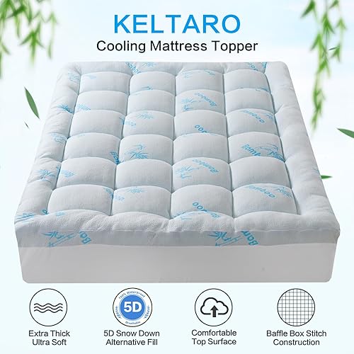 Miniatura 2 de Cubrecolchón extra grueso, tamaño Queen, viscosa refrescante hecha de bambú, relleno alternativo de plumón suave y silencioso, con bolsillo de 8 a