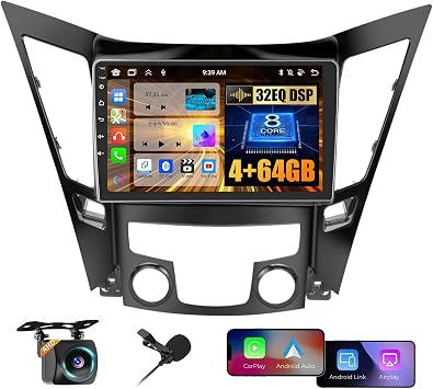 for Hyundai Sonata 2010-2015 Android Car Stereo with Wireless Carplay, 8 Core 4+64GB 9 Inch IPS Touchscreen Car Radio 59UI GPS Navigation WiFi 32EQ DSP Backup Camrea