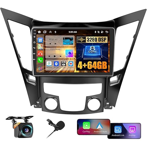 for Hyundai Sonata 2010-2015 Android Car Stereo with Wireless Carplay, 8 Core 4+64GB 9 Inch IPS Touchscreen Car Radio 59UI GPS Navigation WiFi 32EQ DSP Backup Camrea