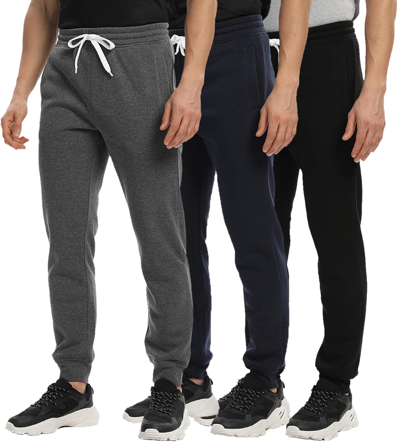 Mens Joggers Sweatpants,3 Pack Fleece Sweat Pants with Pockets/Zipper Pockets Athletic Workout Gym Joggers for Men