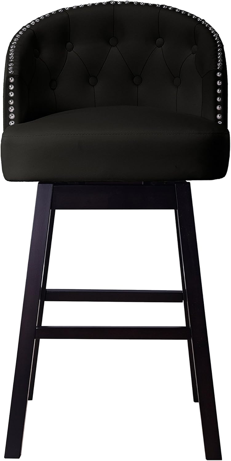 Baxton Studio Avril Modern and Contemporary Black Faux Leather Tufted Swivel Barstool with Nail heads Trim