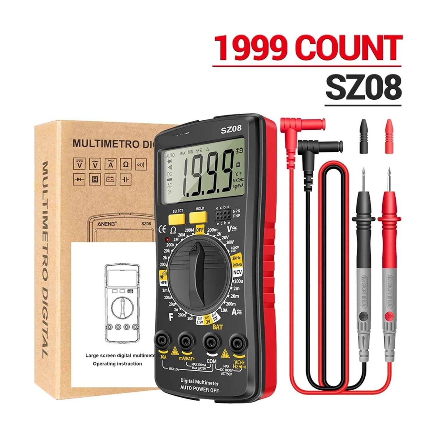 SZ08 Digital Multimeter, Voltmeter, AC/DC 220V, Resistance(SZ08 Red)