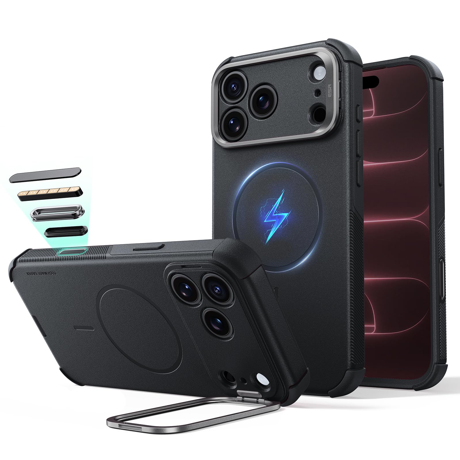 Photo 1 of ESR Cyber Tough Case for iPhone 18 Pro/17 Pro with Flex Stand, Black