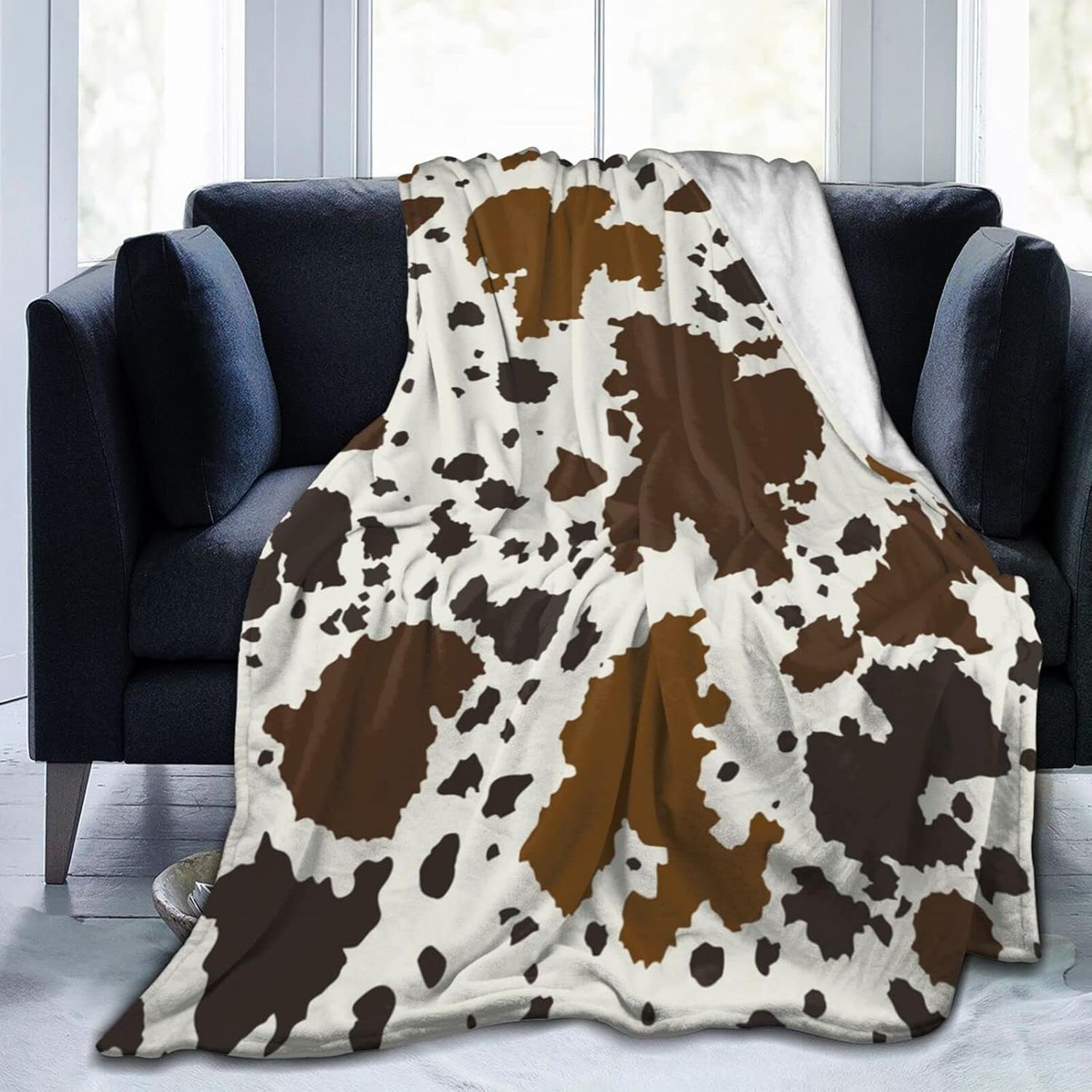 Brown Cow Pattern Throw Blanket Soft Flannel Fleece