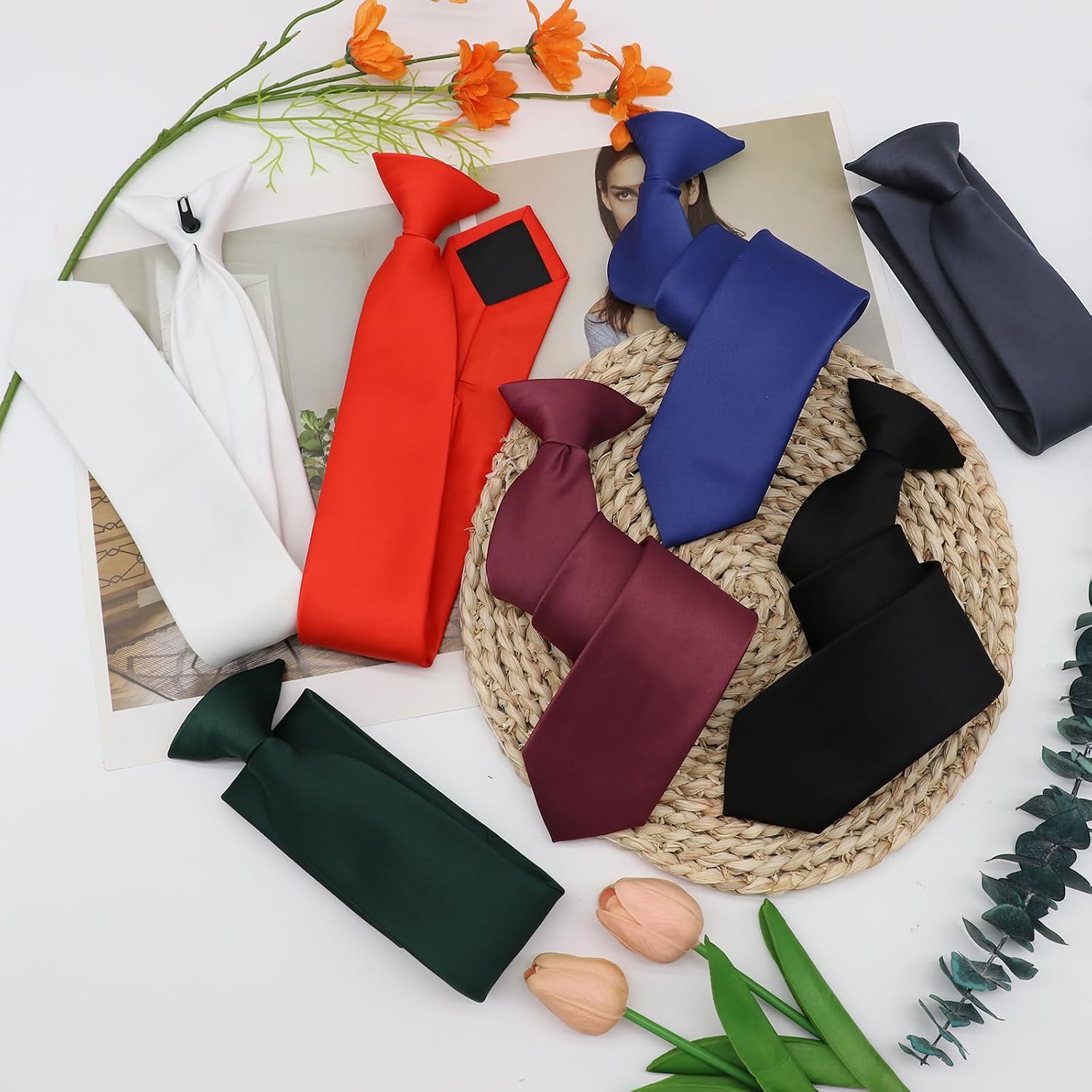 Clip on Tie for Men, Pre-tied Mens Tie 2.56'' Solid Color Men's Neckties for Formal Business School Graduation