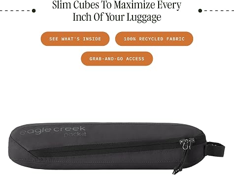 Eagle Creek Pack-It Reveal Slim Cube M - Compact Travel Organizer for Hair Styling Tools, Belts, Small Items - Travel Accessories - Black