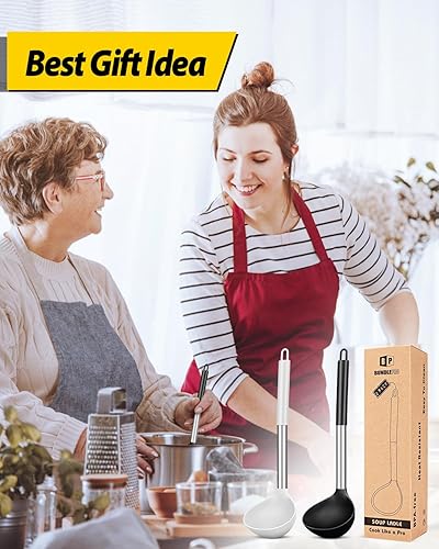 Vista 21 de Paquete de 2 cucharones de cucharón, cuchara grande de silicona para sopa, utensilios de cocina antiadherentes con alta resistencia al calor, sin