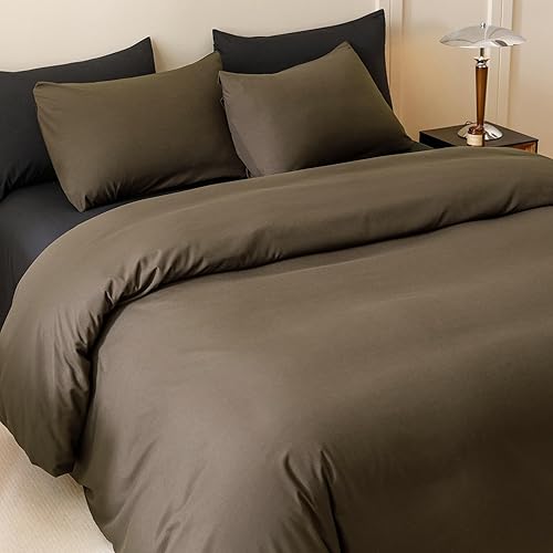 Miniatura 3 de CLOTHKNOW Juego de edredón de 3 piezas, color marrón castaño, tamaño King, color café moca, con 2 fundas de almohada, color marrón oscuro