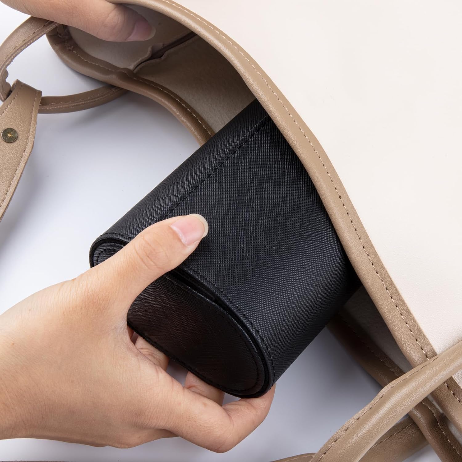 2 Slots Cylindrical Watch Case, Watch Roll Travel Case Vintage Watch Box for Men and Women - Black Upgrade Version