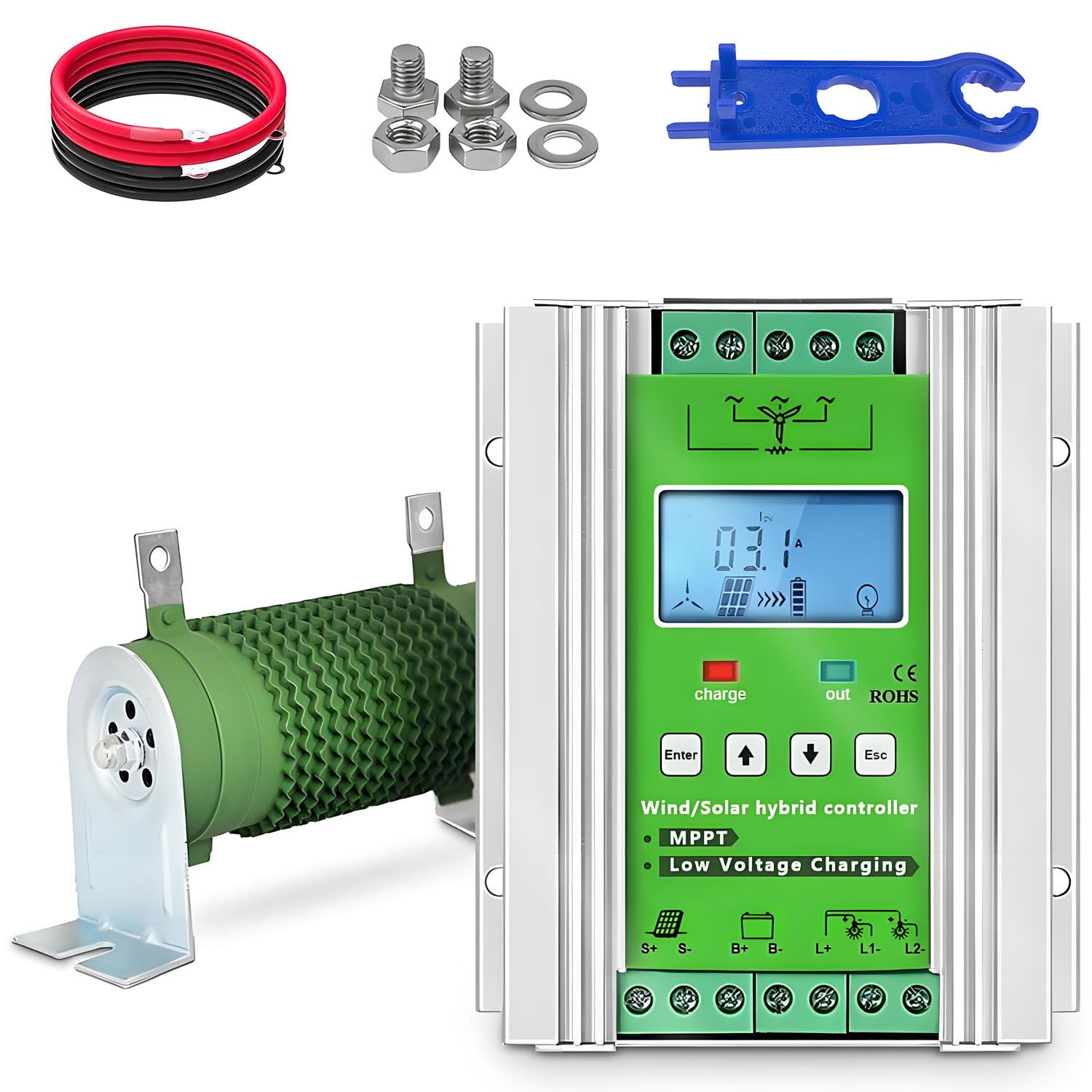 Kontroler generatora turbinowego 16000 W, hybrydowy kontroler ładowania wiatrowo-słonecznego, z obciążeniem rozładowczym, regulator ładowania MPPT Boost, z wyświetlaczem LCD 48V