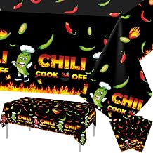 3 Pcs Chili Cook Off Decorations, Premium Disposable Plastic Tablecloth, Chili Pepper Decorative Rectangle Table Cover, Chili Cooking Mexican Fiesta Party Supplies 53 x 108 inch