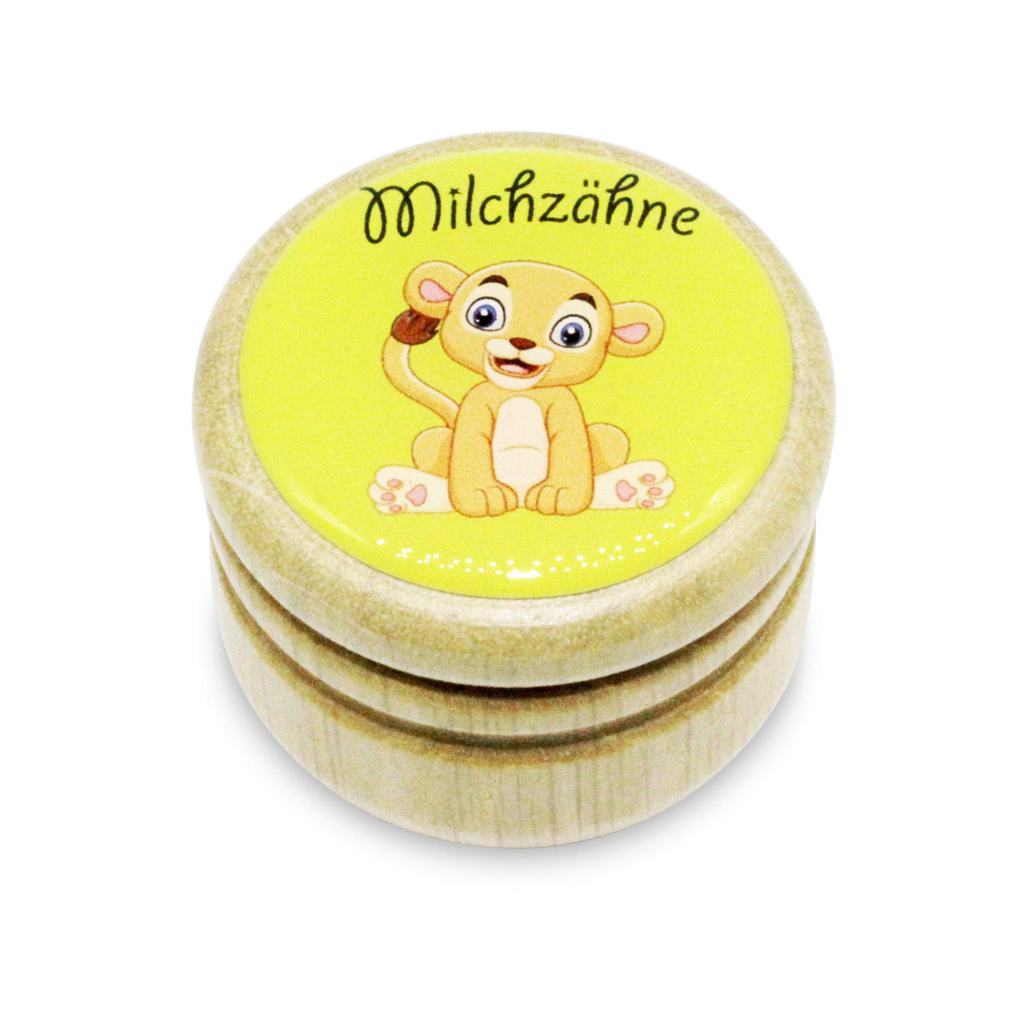 GICO Milk Tooth Box, Tooth Box, Milk Teeth, Picture Box with Various Motifs Made of Wood for Boys and Girls with Screw Cap 44 mm (Lion)