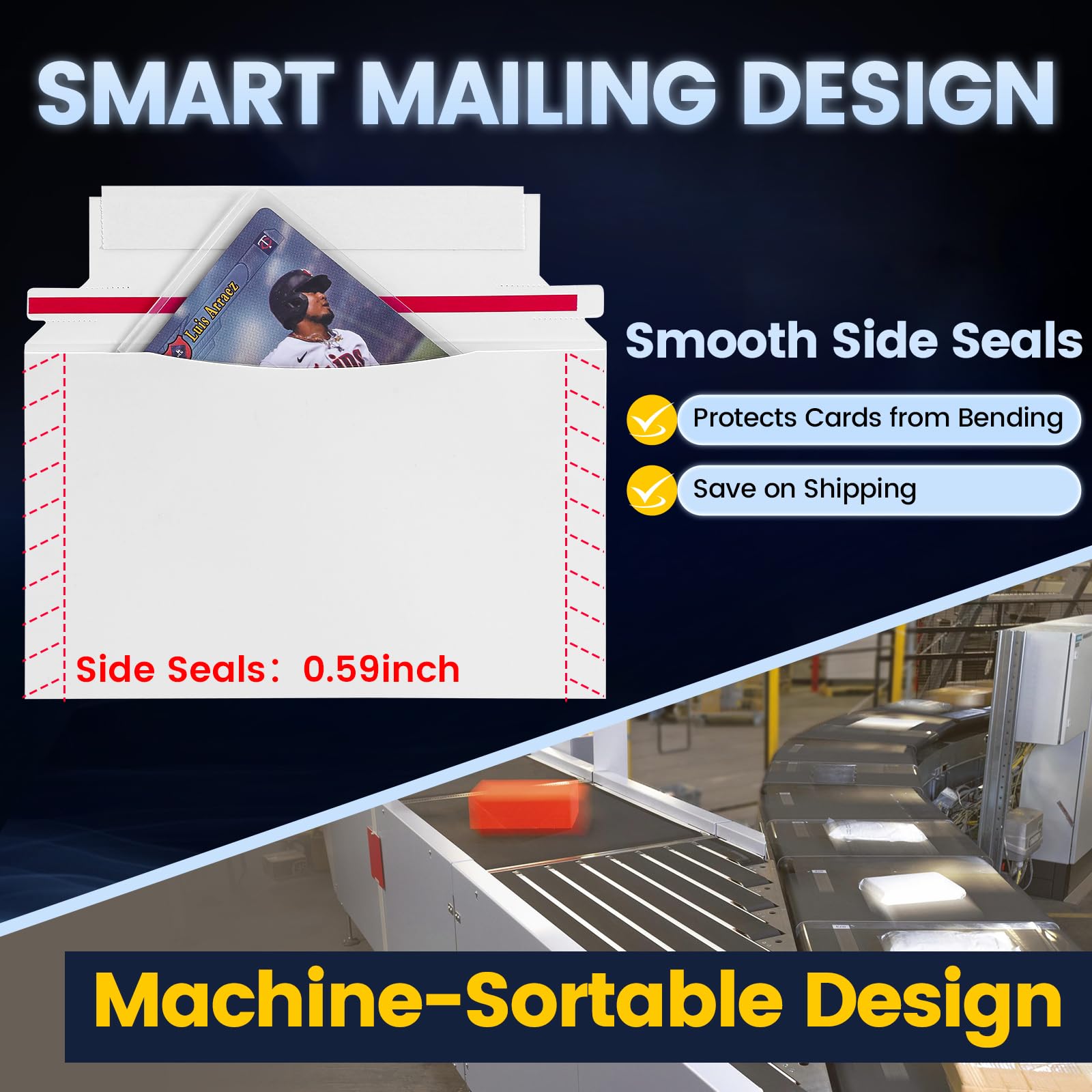 Confezione da 50 buste per carte collezionabili Mailer, 17,8 x 11 cm, buste di spedizione di dimensioni perfette per spedizioni semi-rigide e caricatrici dall'alto, forniture protettive.