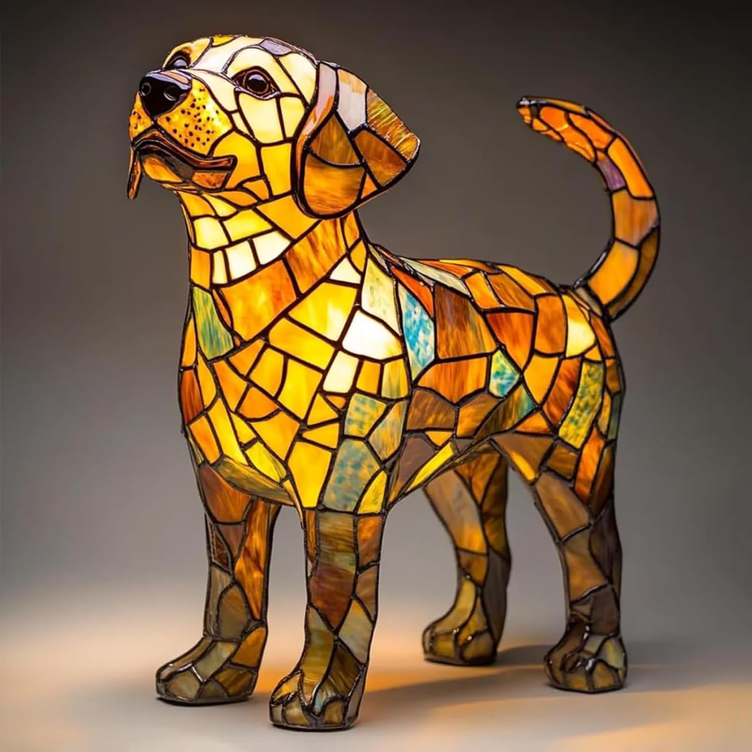 Fkystrix M Cat Lamp & Dog Lamps Night Lights Tabletop Lamp With War Ambient Glow - Stained Resin Vintage Bedroom/Office Animal Decor,