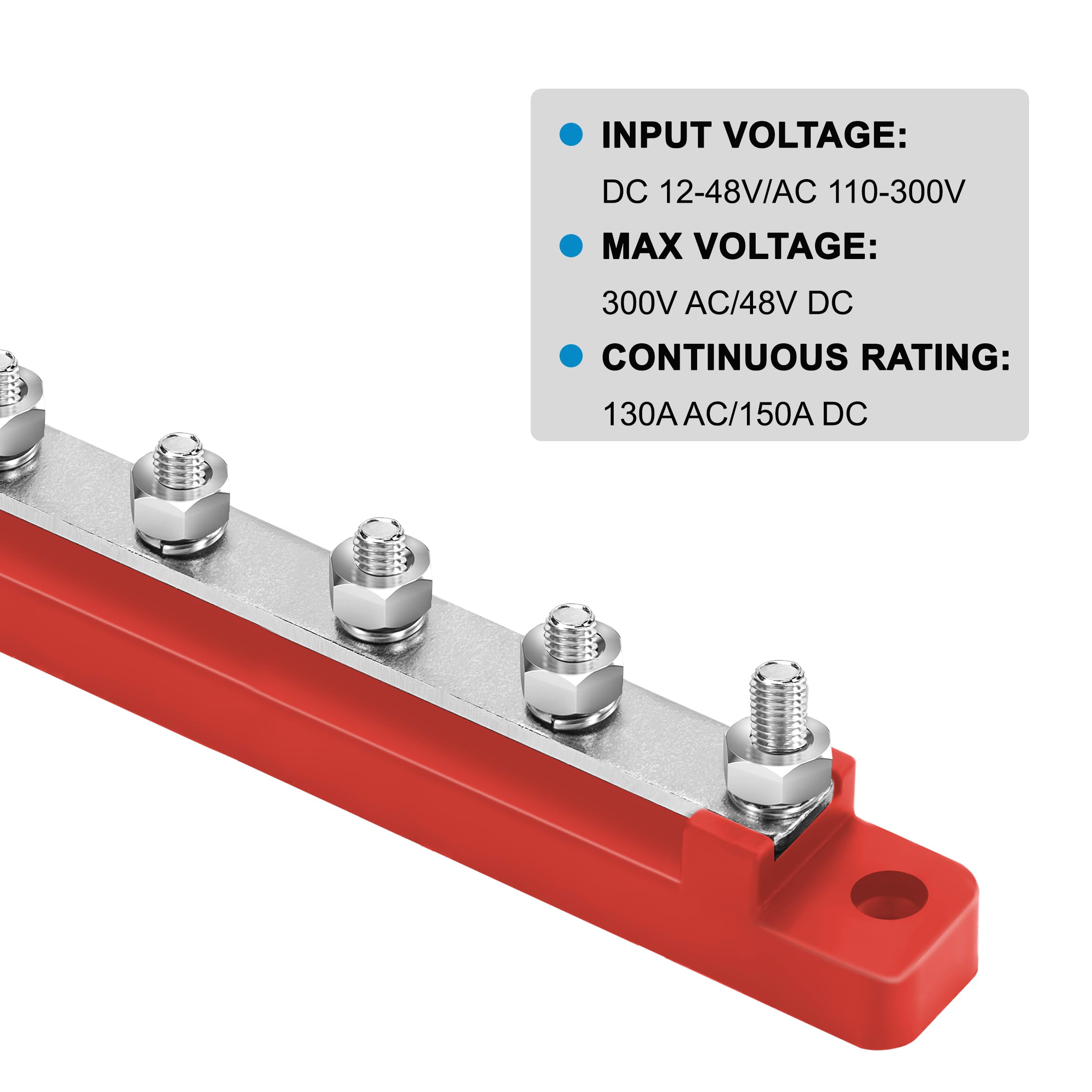 QIMEI-SHOP Blok dystrybucji zasilania 12 V-48 V DC Busbar 150A blok zacisków zasilania z terminalem śrubowym 6 x M6 do samochodu ciężarówki łodzi czerwony