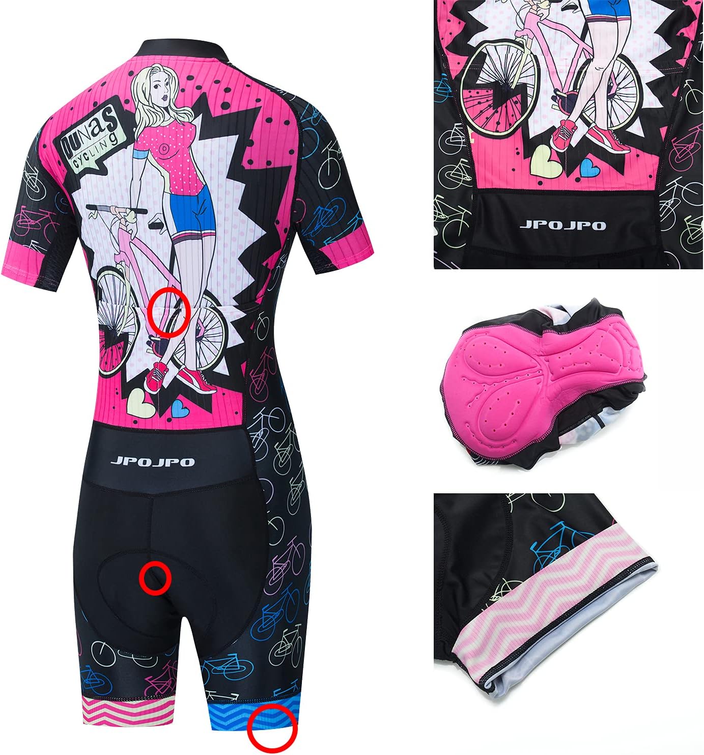 Womens Cycling Jersey Set Skinsuit One-Piece Bike Shirt and Shorts S-3XL
