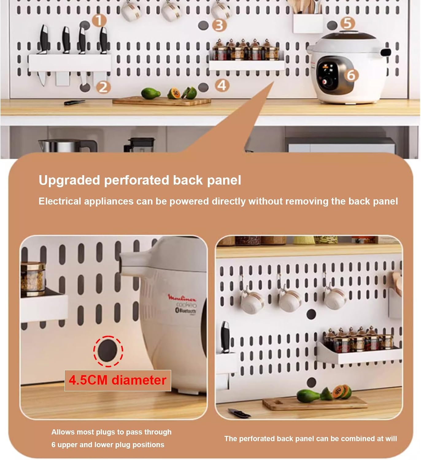 4-Tier Kitchen Baker's Rack with 4 Doors Industrial Microwave Oven Stand Large Worktop Coffee Bar Table DIY Perforated Design White 140x50x140cm