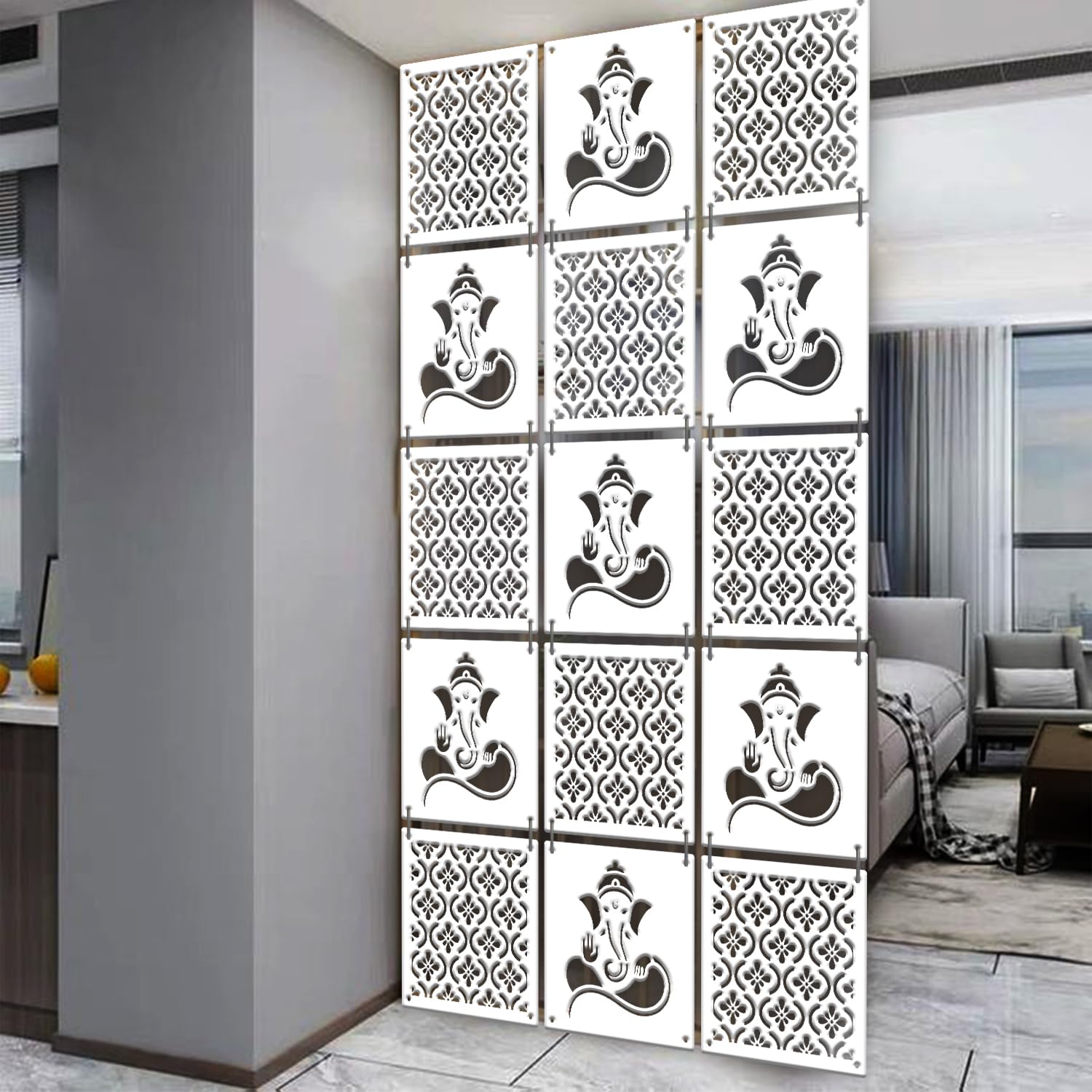 OLIVE TREE Room Partitions Hanging Room Divider Panel Modern Hanging Screen Partition for Decorating Bedding, Dining, Study and Living -Room, Hotel - White ((11.5inch X 11.5 inch) X 12 Panels) 8140-image-29
