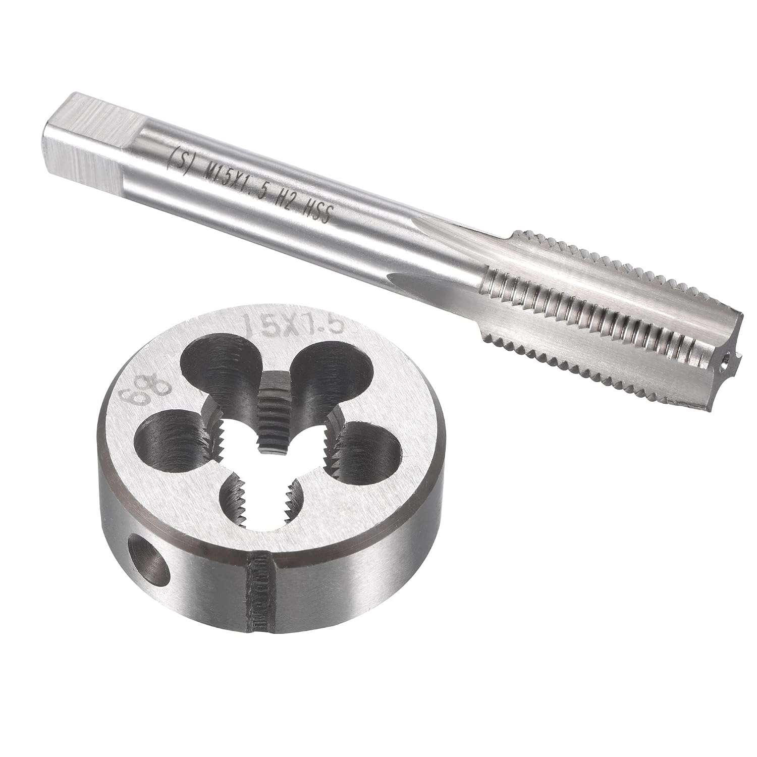 TOP-VIGOR M15 x 1.5mm Metric Tap and Die Set, Right Hand Machine Thread Tap with Round Threading Die for Making or Repairing Threads on Iron, Copper, Steel and Other Metal Materials