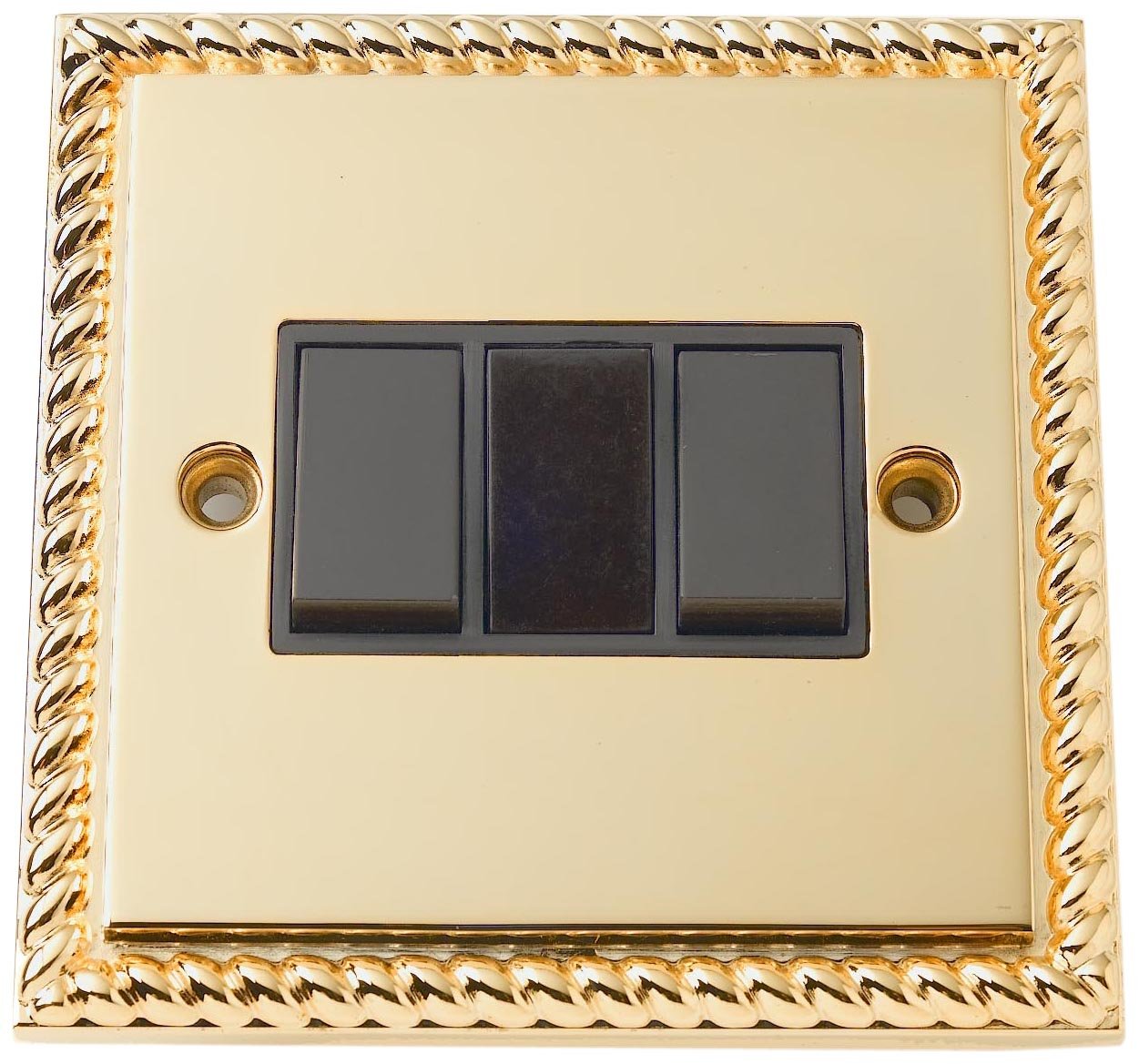 Merriway BH02742 Switch - Wall 3-Gang 2Wy Rocker Brass Georgian -1 Pcs, Georgian Brass