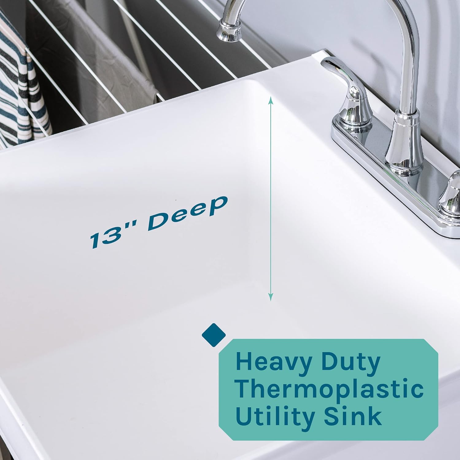 Utility Sink Laundry Tub with Gooseneck Faucet by JS Jackson Supplies, Heavy Duty Slop Sinks for Basement, Laundry Room, Garage or Shop, Large Free Standing Wash Station (Chrome Faucet)