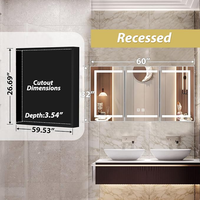Botiquín de baño con espejo y luz LED 60 x 32 pulgadas miniatura 4