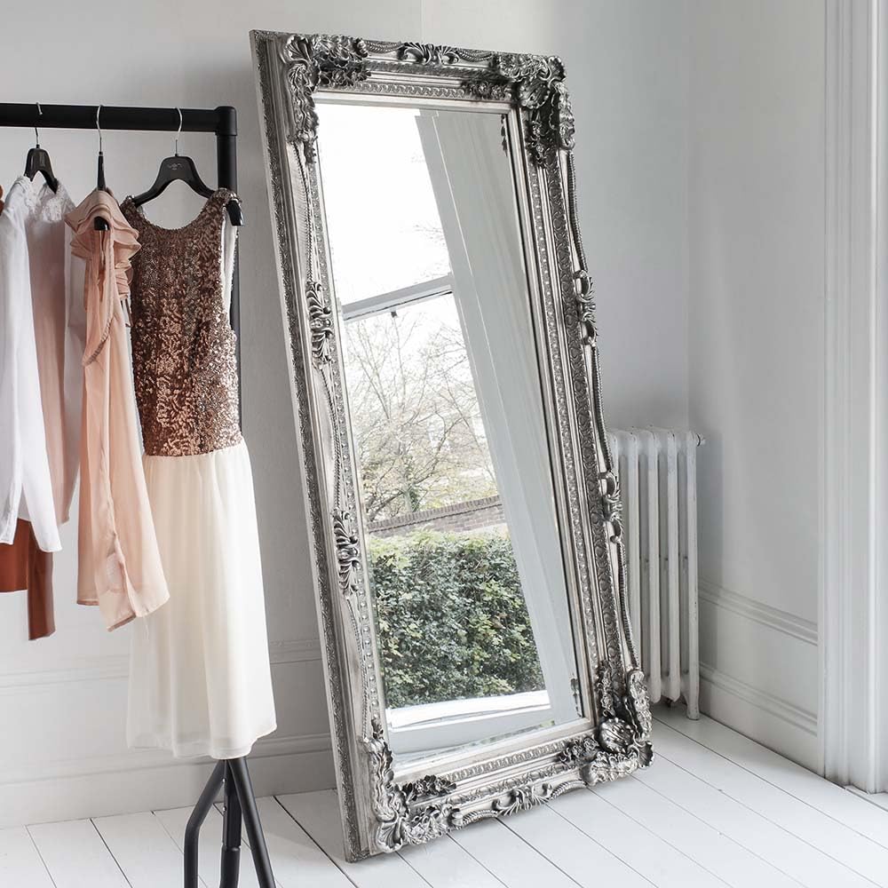 Agenzia 14 Silver Antique Ornate Carved French Frame Full Length Leaner Mirror 173Cm X 87Cm Extra Large