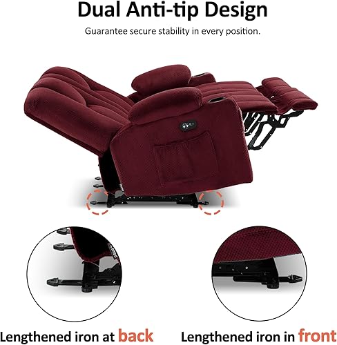 Miniatura 6 de MCombo Sofá reclinable eléctrico con calor y masaje, puertos USB, portavasos, sofá reclinable doble de 3 asientos con consola para sala de estar