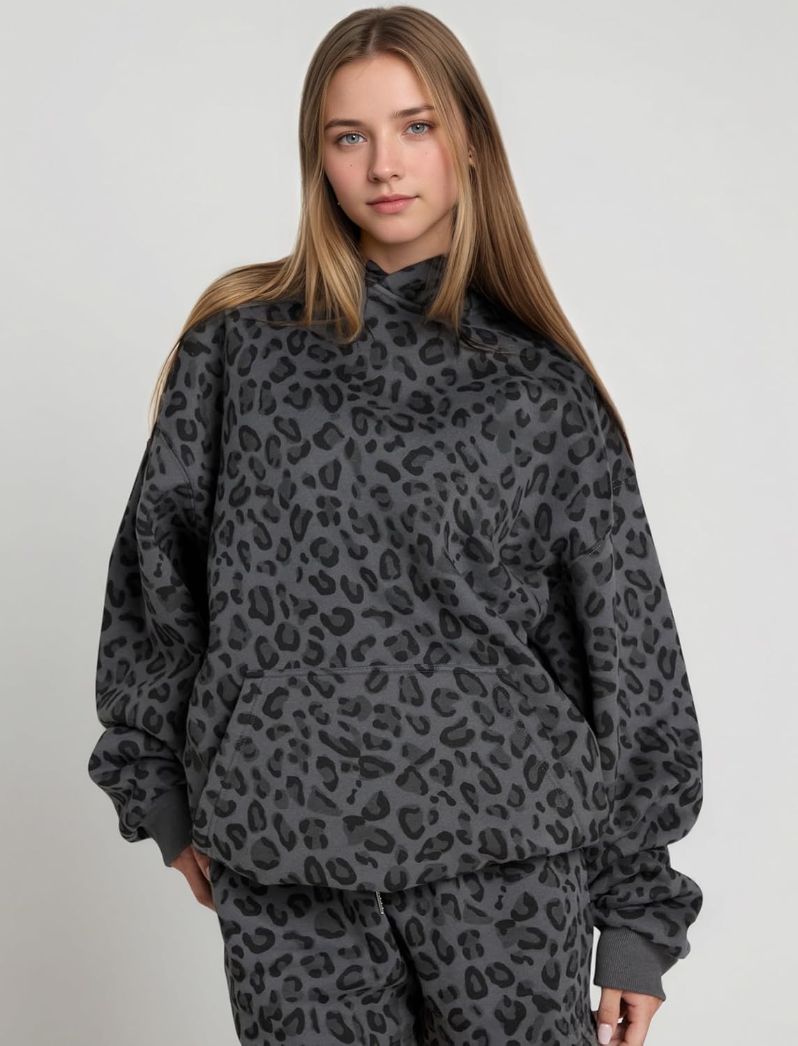 Womens 2 Piece Sweatsuits Fall Outfits Oversized Camo Hoodie Wide Leg Sweatpants Travel Lounge Matching Sweat Sets - Image 4