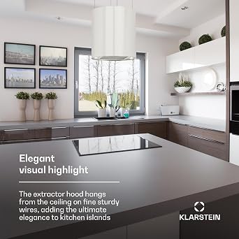 Klarstein Hanging Island Kitchen Cooker Hood, Island Cooker Hoods, Extractor Fan for Kitchens, Carbon Hood Filter, 522m³/h Airflow Hoods, Chandelier Design Extractor Fan Kitchen [Energy Class B]