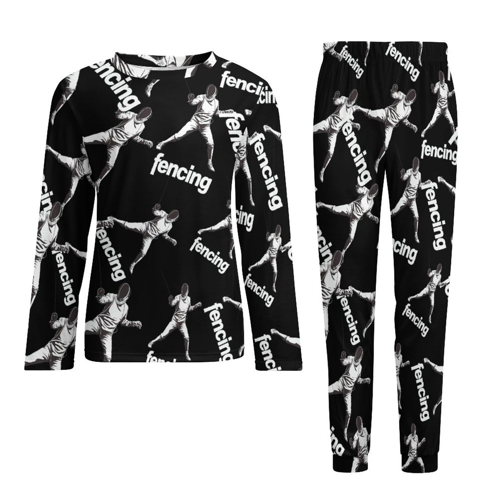 Fencing - Conjunto de pijama para hombre, cuello redondo, 2 piezas, manga larga, suave, transpirable, para todas las estaciones