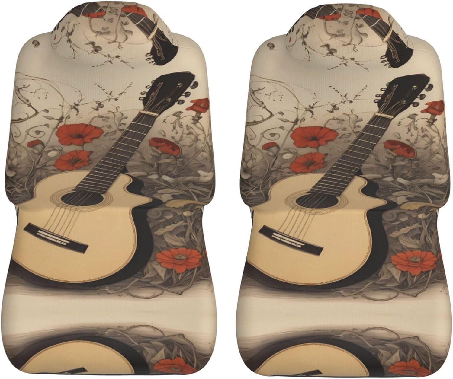 Universal Guitar in the Flowers Printed car seat Covers are Suitable for Most Seats in Trucks, Vans, and Other Similar Vehicles.