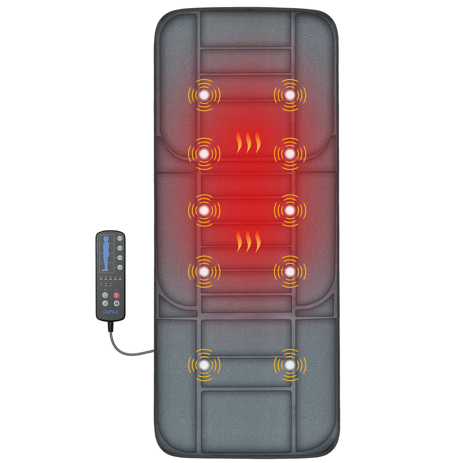 CuPiLo Massager Pad, Back Massager with Heat and 10 Vibrating Motors for Pain Relief, Body Massage for Back, Lumbar,Leg, Gifts for Men Women, Long 53"