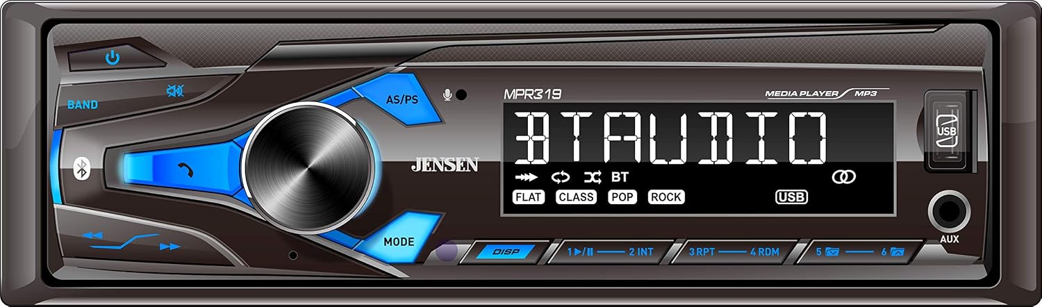 JENSEN MPR319 Single DIN Car Stereo Receiver with 7 Character LCD Built-in Bluetooth/MP3/USB