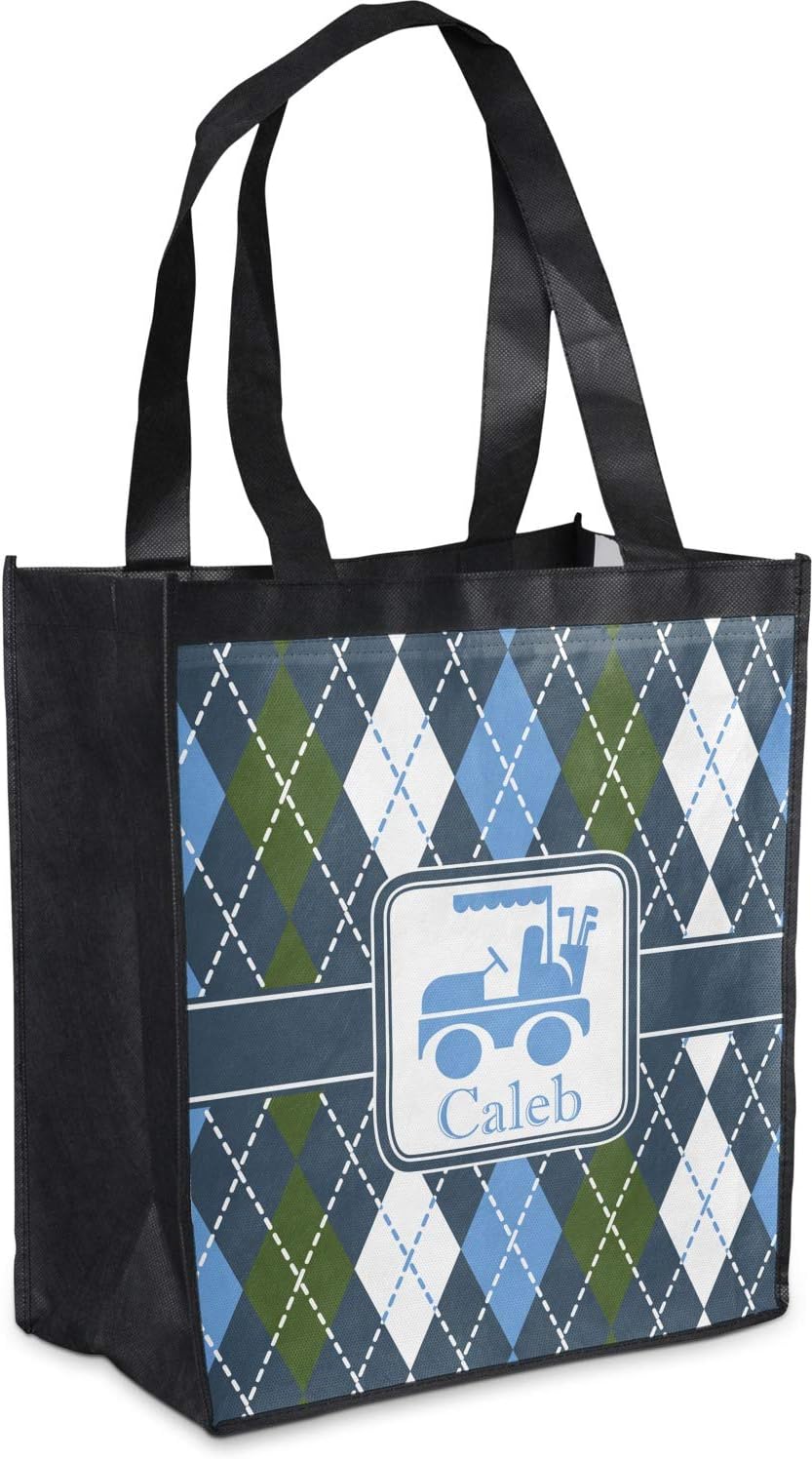 YouCustomizeIt Personalized Blue Argyle Grocery Bag Home