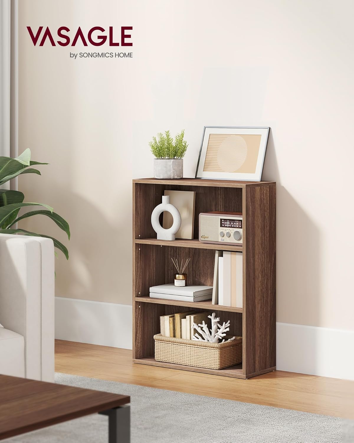 vasagle custos collection - bookshelf, 3-tier bookcase, book shelf, open storage shelf, 9.4 x 23.6 x 32 inches, for living room, home office, dining room, natural walnut ulbc163k01 1 pack 3 tiers (23.6"w) natural walnut