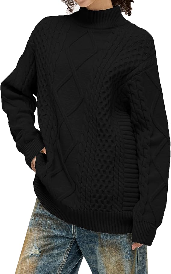 Aelfric Eden Oversized Sweaters for Women Turtleneck Cable Knit Pullover