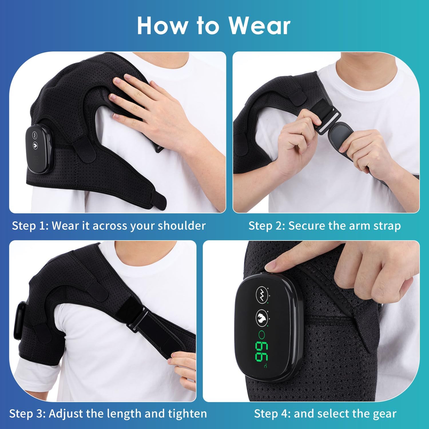 Shoulder Heating Pad with 3 Vibration Modes, Portable Electric Cordless Shoulder Massager,Shoulder Wrap Pain Relief Ideal Gifts for Men, Women, Seniors - Gray