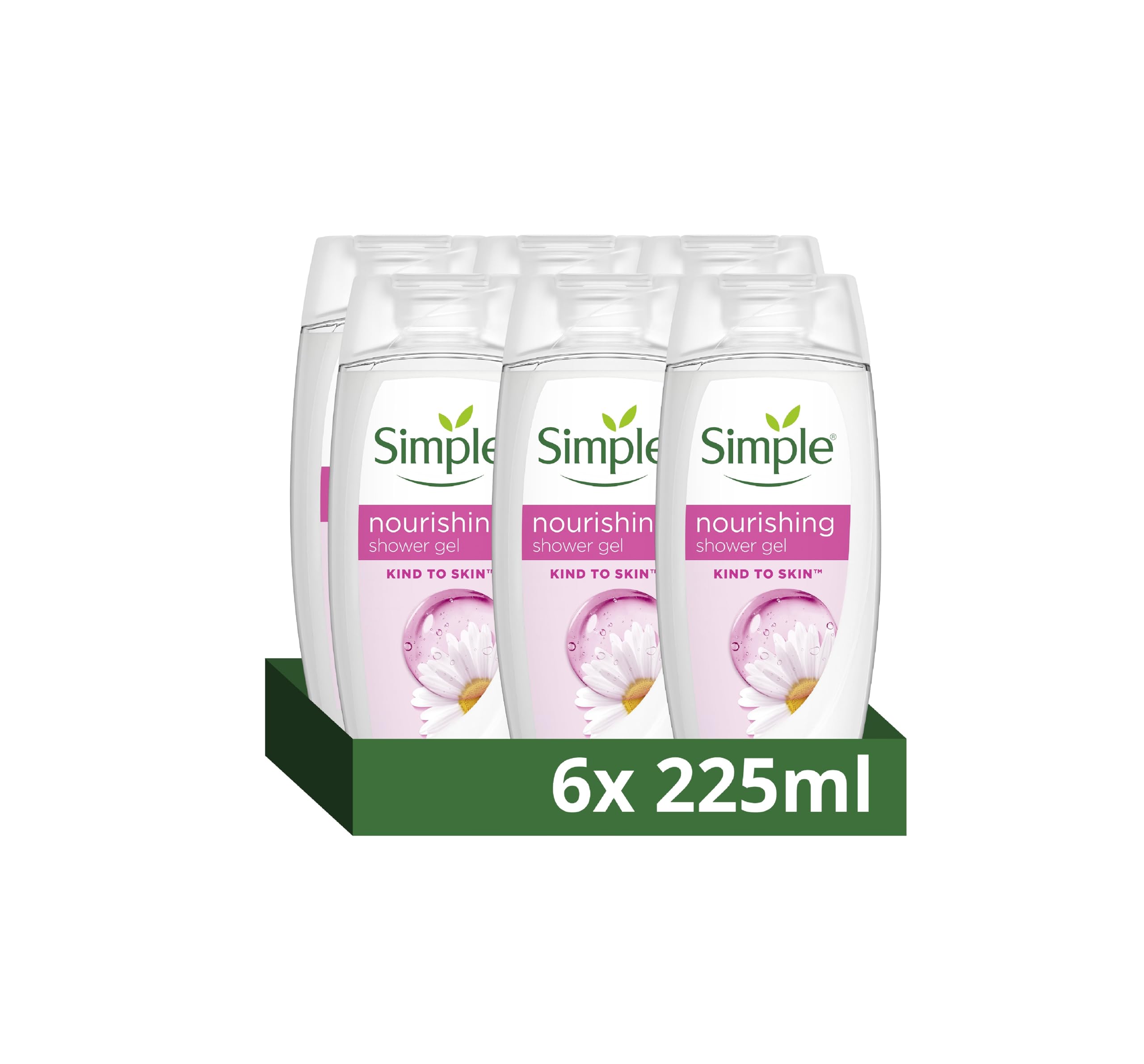 Simple Kind to Skin Nourishing Shower Cream pack of 6 dermatologically tested for gentle skin care 225 ml, White