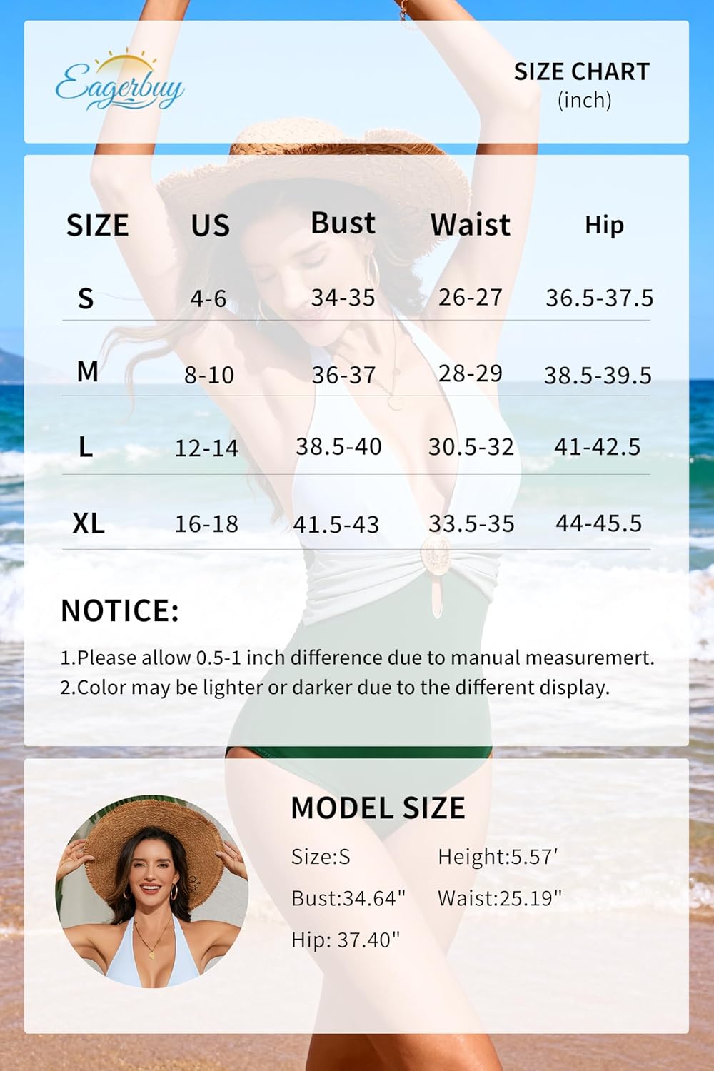 Women's One Piece Swimsuit Sexy Tummy Control Bathing Suit V Neck Halter Monokini Color Block Metal Cutout Swim Suit - Image 7