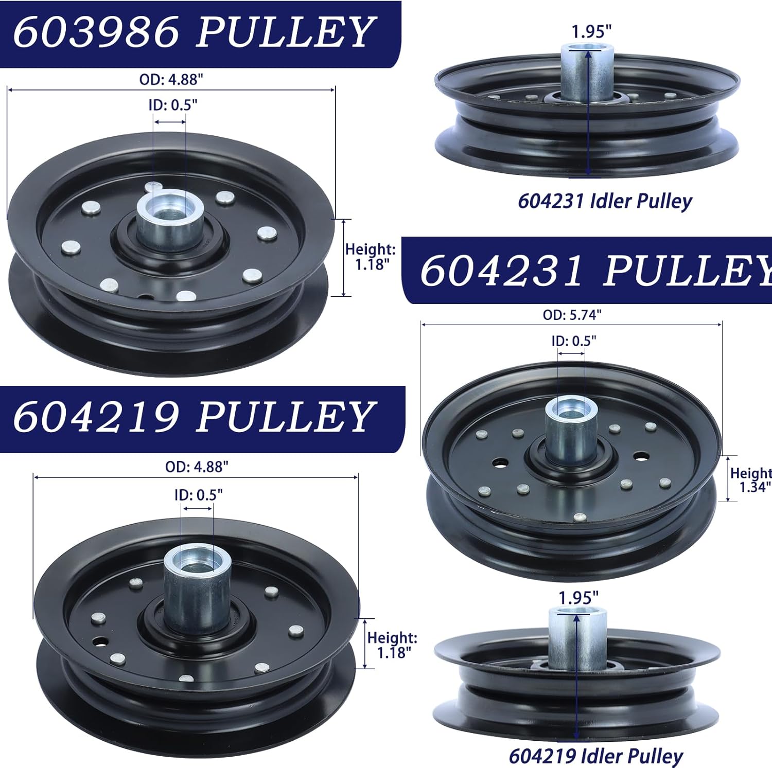 604231 Idler Pulley with 605512 Idler Pulley and 604219 Hustler Deck Pulley for Hustler Raptor 48" 52" 934794, 935759, 935817, 936500, 937763, 937854, 938605, 939223