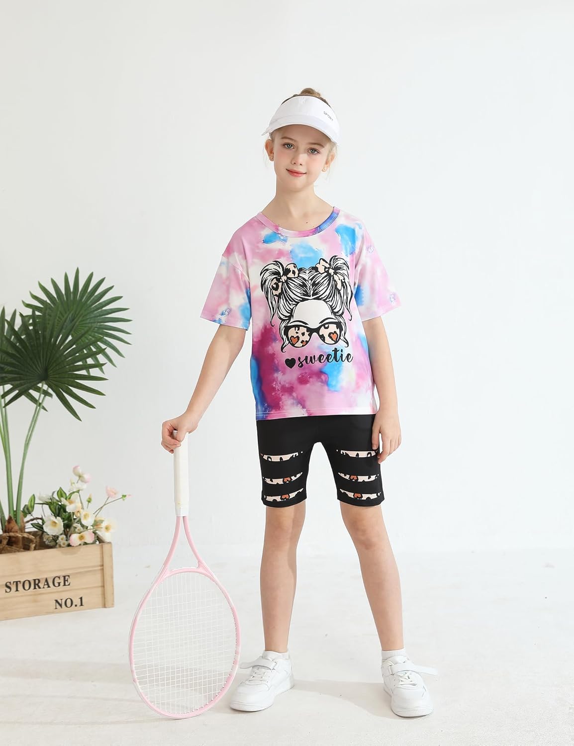 Girls Summer Clothes Short Sleeve Tie Dye Short Sleeve T Shirt Tops + Leggings Sweatpants Girls Clothes Outfis Set - Image 2