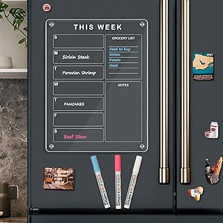 4 THOUGHT Acrylic Dry Erase Board Calendar for Fridge, 30 x 40 cm Magnetic Clear Acrylic Whiteboard Veritical Weekly Planner Board for Refrigerator with 3 Markers for Menu Memo Home Kitchen